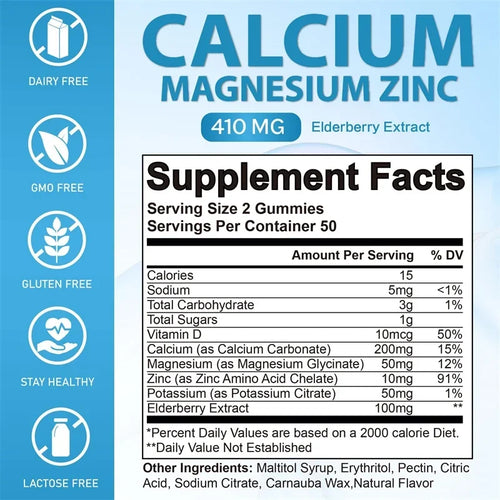 Calcium Magnesium Zinc Gummies - Supports Muscle Nerve Joint and Heart Health Increase Immune System